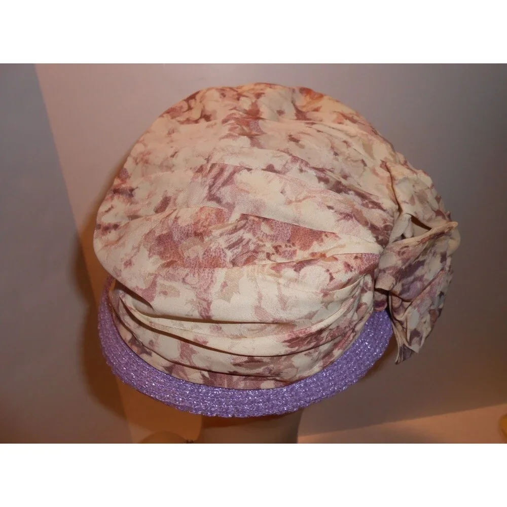 Women's Vintage Hat Marie Buffehr 1960s Purple Print Small 20